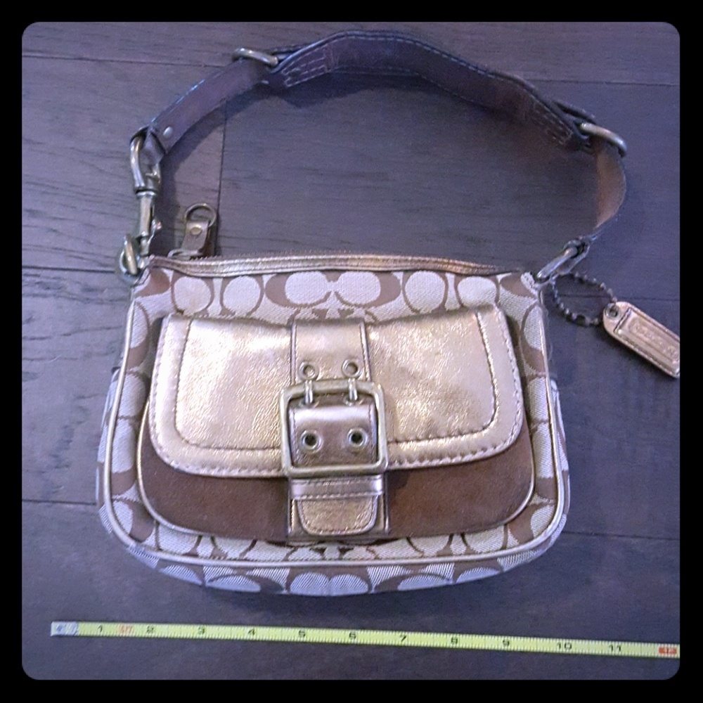 Coach Brown Gold Suede Jaquard Satchel Purse